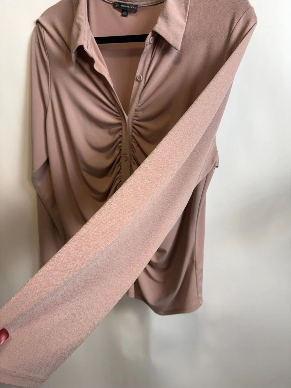 Adrianna Papell Dusty Rose Ruched Button-Front Shirt - Picture 5 of 9